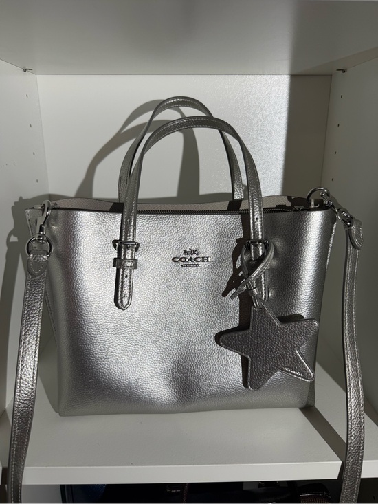 Coach Handbags - Coach Mollie Tote 25 - Metallic Silver Satchel w/ Star Charm
